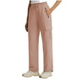 thumbnail image 1 of Maqroz Cargo Pants Women Quick Dry Lightweight Waterproof Hiking Pants Baggy Elastic High Waisted Drawstring Rain Pants with 4 Pockets, Pink L, 1 of 9