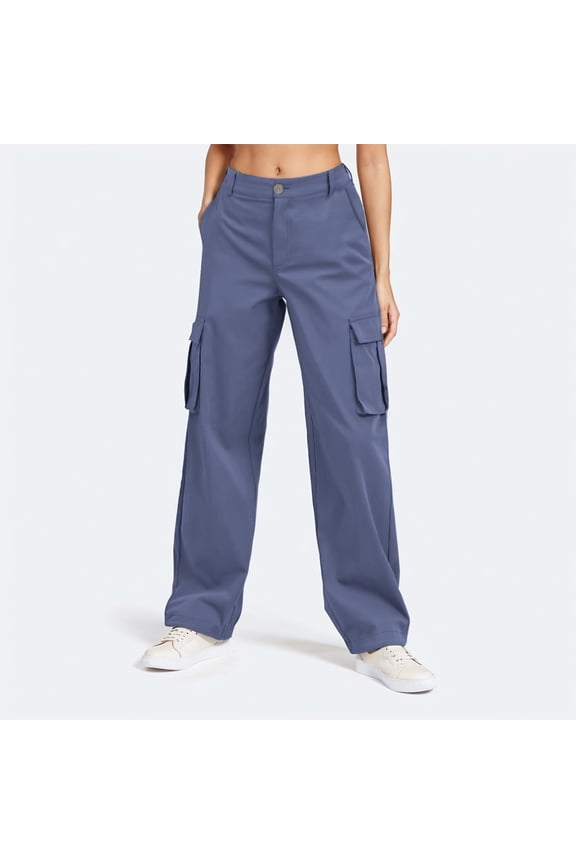 Maqroz Cargo Pants for Women High Waisted Wide Leg Casual Pants Y2K Baggy Work Hiking Joggers Pants Streetwear Trousers with 4 Pockets, Navy S