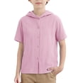 thumbnail image 1 of Maqroz Casual Hooded Button Up Shirt for Boys Short Sleeve Button Front Shirts Linen Breathable Lightweight Top for Back To School Relaxed Outfits Size 10 Years, 1 of 8
