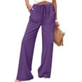 thumbnail image 1 of Maqroz Casual Pants for Women Drawstring Elastic Waist Wide Leg Pant Spring Summer Breathable Lightweight Solid Trousers with Pockets, 1 of 8