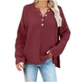 thumbnail image 1 of Maqroz Crochet Sweaters for Women Half Button Long Sleeve Sweater Casual Loose Pullover Fashion Solid Color Lightweight Pullovers Fall Winter Hem Slit Top, 1 of 4