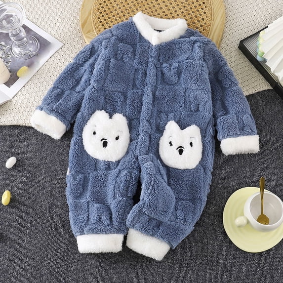 Maqroz Cute Girls Boys Fuzzy Fleece Snowsuit Winter Warm Romper Long Sleeve Hooded Onesie Outerwear Daily Wear Toddler Clothes with Animal Pockets