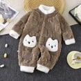 thumbnail image 1 of Maqroz Cute Girls Boys Fuzzy Fleece Snowsuit Winter Warm Romper Long Sleeve Hooded Onesie Outerwear Daily Wear Toddler Clothes with Animal Pockets, 1 of 8