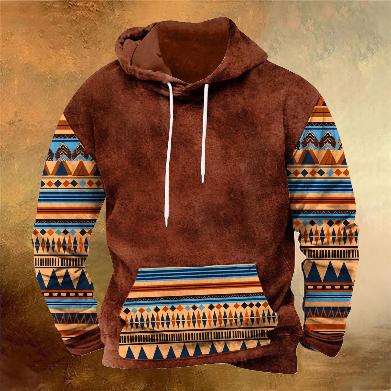 Maqroz Deals of the Day Clearance Mens Vintage Western Sweatshirt Hoodie Casual Long Sleeve Drawstring Pullover with Pocket Sudadera Para Hombre Comfortable Winter Warm Clothes