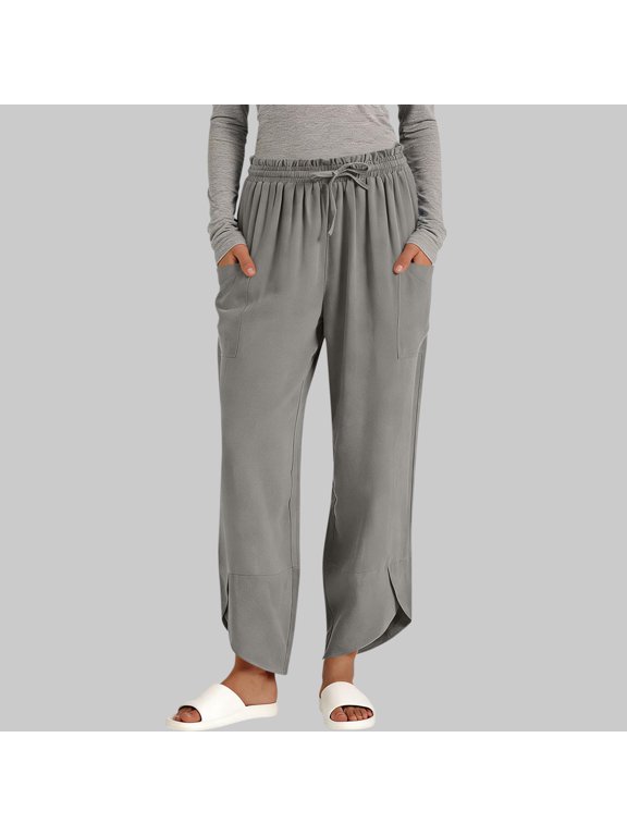 Denim Capris for Women Stretch Pull on Plus Size Elastic High Waist Cropped Pants with Pockets Stretchy Summer Straight Leg Capri Jeans Casual Trousers Loose Fit Gray L