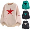 thumbnail image 1 of Maqroz Fashion Pullover for Men Women Long Sleeve Round Neck Pullovers Classic Five Pointed Star Printed Sweater Trendy Ripped Sweater Fall Winter Trendy Streewear, 1 of 8