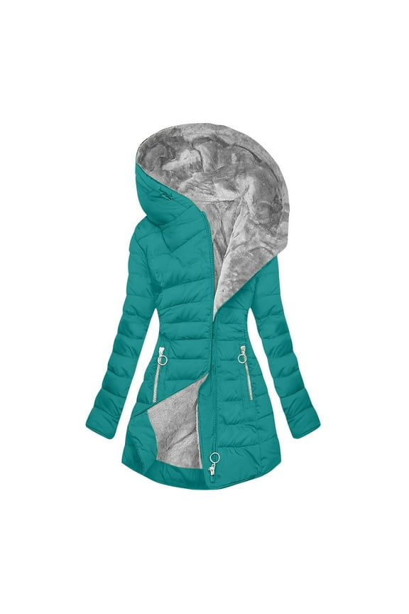 Fleece Lined Jacket Women Warm Thick Down Coats Knee Length Thermal Quilted Coats Heavy Winter Coats Zip Up Cozy Heavyweight Parka Zipper Pockets Outerwear, Green S
