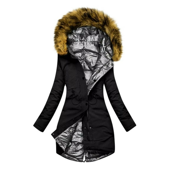 Maqroz Fleece Lined Jacket Women Warm Thick Down Coats Knee Length Thermal Quilted Coats Heavy Winter Coats Zip Up Cozy Heavyweight Parka Zipper Pockets Outerwear, Dark Gray L