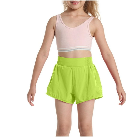 Maqroz Girls Athletic Running Shorts Quick Dry Gym Bottoms High Waist Activewear with Liner Green,6 Years