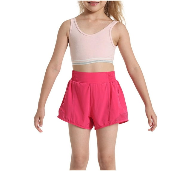 Maqroz Girls Athletic Running Shorts Quick Dry Gym Bottoms High Waist Activewear with Liner Hot Pink,8 Years