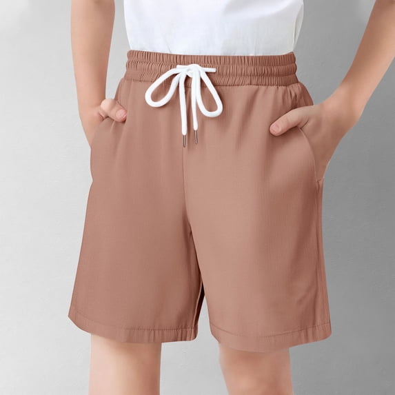 Maqroz Girls Athletic Shorts Solid Color Elastic Waistband Casual Summer Shorts Lightweight Quick Dry Stretchy Comfortable Bottom 5-16 Years