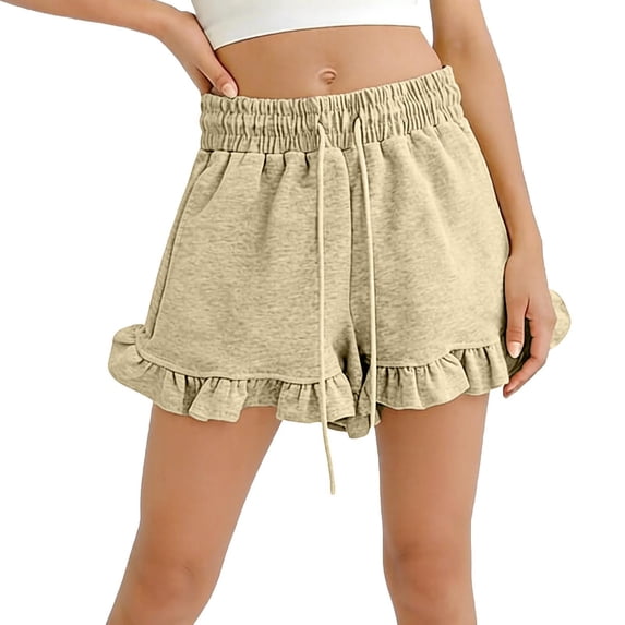 Maqroz Girls Cotton Shorts Casual Solid Color Elastic Waist Shorts with Ruffle Hem Summer Outings Athletic Shorts 2-13 Years