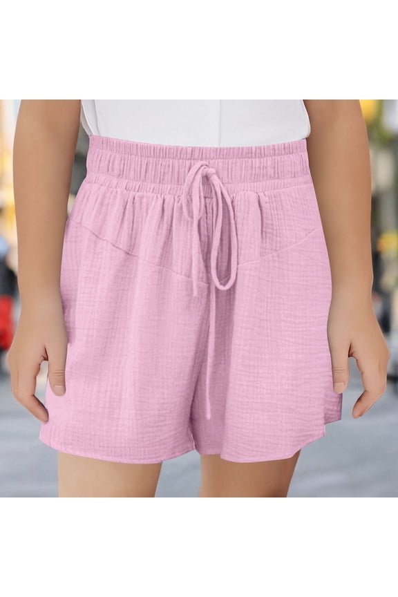 Girls Crinkle Textured Shorts Soft Muslin Style Bloomer Bottoms Elastic Waist Breathable Casual Summer Lounge Wear Hot Weather Pants Pink,3-4 Years
