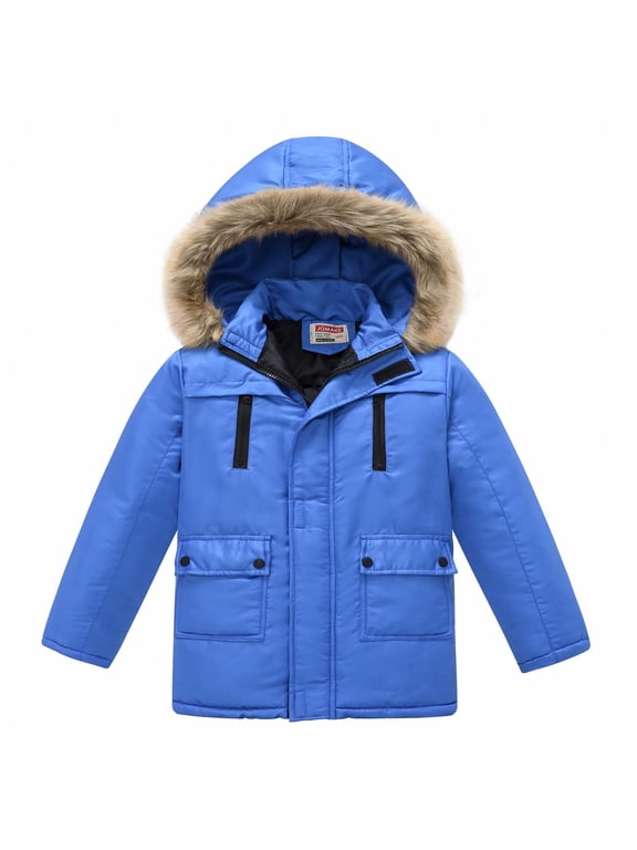 Girls Down Jacket with Faux Fur Hood Warm Winter Coats Windproof Full Zip Cozy Thick Windbreaker Coat Thermal Down Coats with Button Pockets Outerwear, Sizes 3-12