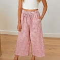 thumbnail image 1 of Maqroz Girls Linen Pants Plaid Print Elastic Waist Wide Leg Cropped Summer Bug Bite Resistant Trousers Lightweight 1-12 Years, 1 of 7