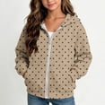 thumbnail image 1 of Maqroz Girls Polka Dots Jackets Cute Print Hoodie Jacket Long Sleeve Zip Up Casual Fall Winter Trendy Outerwear with Pockets Khaki,11-12 Years, 1 of 7