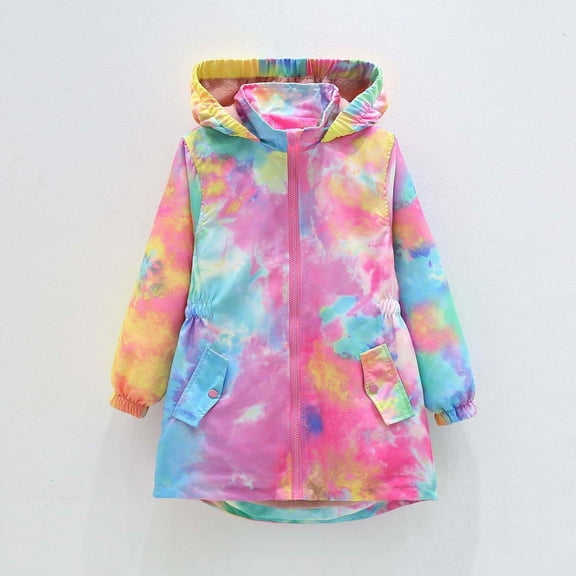 Maqroz Girls Rain Jackets Waterproof Hooded Fleece Lined Raincoats Full Zip Hearts Graphic Lightweight Windbreakers for Kids Cozy Travel Hiking Jackets with Pockets
