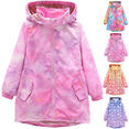 thumbnail image 1 of Maqroz Girls Rain Jackets Waterproof Hooded Fleece Lined Raincoats Full Zip Hearts Graphic Lightweight Windbreakers for Kids Cozy Travel Hiking Jackets with Pockets, 1 of 7