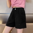 thumbnail image 1 of Maqroz Girls Ripped Jean Shorts High Waist Distressed Denim Shorts with Pockets Casual Summer Bottoms Solid Color Loose Fit 4-15 Years, 1 of 9