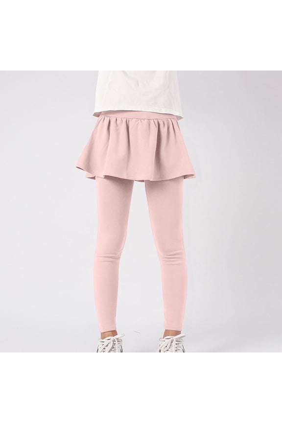 Girls Skirted Leggings Elastic Waist Stretchy Soft Capri Pants Tulle Hem Athletic Gym Bottoms School Uniform pants 4-13 Years