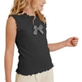 thumbnail image 1 of Maqroz Girls Solid Ruffle Tank Tops Slim Fit Round Neck Tees Soft Ice Silk Breathable Camisoles for Summer School 1-10 Years, 1 of 8