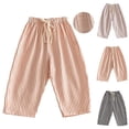 thumbnail image 1 of Maqroz Girls Striped Pants Elastic Waist Wide Leg Casual Summer Lightweight Bug Bite Resistant Trousers Loose Fit, 1 of 5