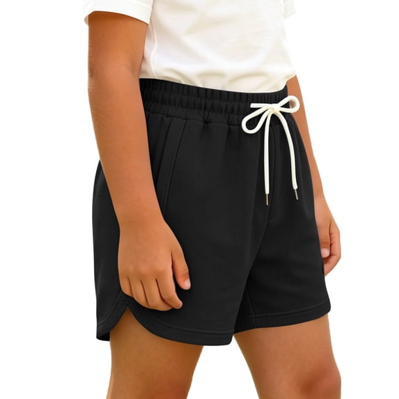 Maqroz Girls Sweat Shorts with Pockets Summer Soft Elastic High Waist Summer Workout Casual Lounge Shorts 0-14 Years