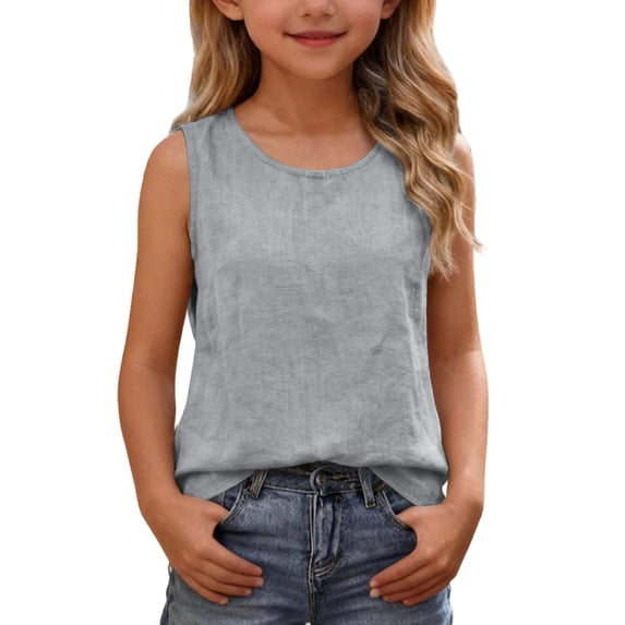 Maqroz Girls Tank Tops Casual Solid Sleeveless Tunic Tops Round Neck Tees Soft Loose Fit Basic Tees for Summer School Clothes