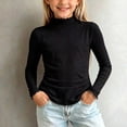 thumbnail image 1 of Maqroz Girls Tops Long Sleeve Mock Neck Shirts Lettuce Trim Kids Fall Winter Basic Tees Casual Layering Blouses Solid Ribbed Playwear Pullovers Size 0-12 Years, 1 of 6