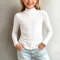 thumbnail image 1 of Maqroz Girls Tops Long Sleeve Mock Neck Shirts Lettuce Trim Kids Fall Winter Basic Tees Casual Layering Blouses Solid Ribbed Playwear Pullovers Size 0-12 Years, 1 of 6