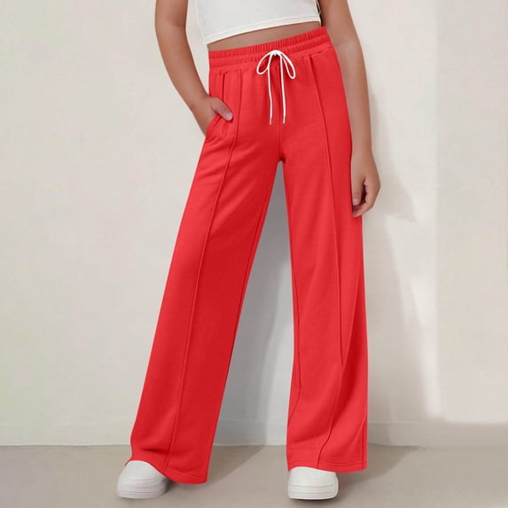 Maqroz Girls Wide Leg Pants Elastic Waist Cotton Casual Summer Trousers Loose Fit School Bottoms back to School pants 4-15 Years