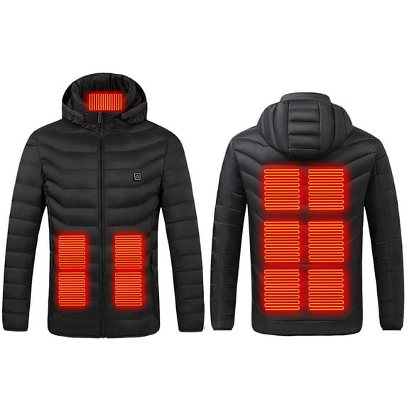 Maqroz Heated Jackets for Men Women Outdoor Active Heating Puffer Coat Lightweight Windproof 11 Zone Heating Winter Coats Detachable Hood USB Charging Jacket Unisex Outfits with Pockets Black L