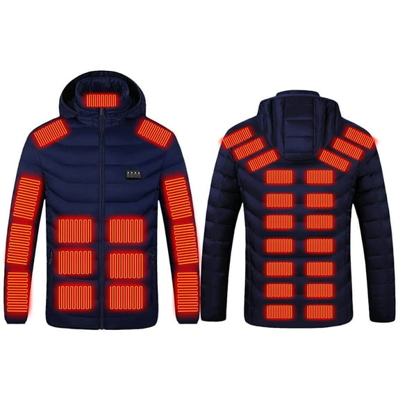 Maqroz Heated Jackets for Men Women Outdoor Active Heating Puffer Coat Lightweight Windproof 35 Zone Heating Winter Coats Detachable Hood USB Charging Jacket Unisex Outfits with Pockets Blue XXXL