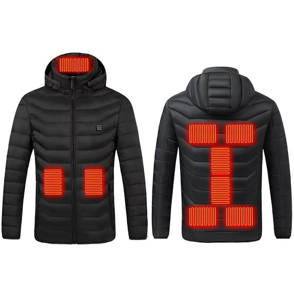 Maqroz Heated Jackets for Men Women Outdoor Active Heating Puffer Coat Lightweight Windproof 9 Zone Heating Winter Coats Detachable Hood USB Charging Jacket Unisex Outfits with Pockets Black XXL