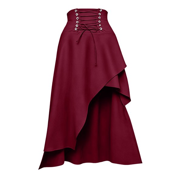 Maqroz High Waisted Skirts for Women Steampunk Corset Lace Up Asymmetrical Hem Ruffle Wrap Ruched Vintage Maxi Skirt Party Clubwear