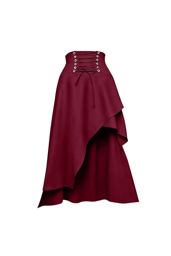 High Waisted Skirts for Women Steampunk Corset Lace Up Asymmetrical Hem Ruffle Wrap Ruched Vintage Maxi Skirt Party Clubwear