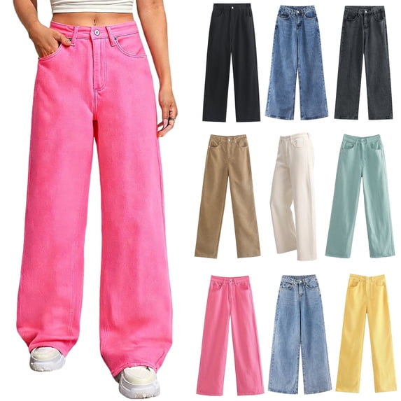 Maqroz High Waisted Wide Leg Jeans For Women Lightweight Solid Color For Trendy Summer Clothing with Button Fly and Pockets