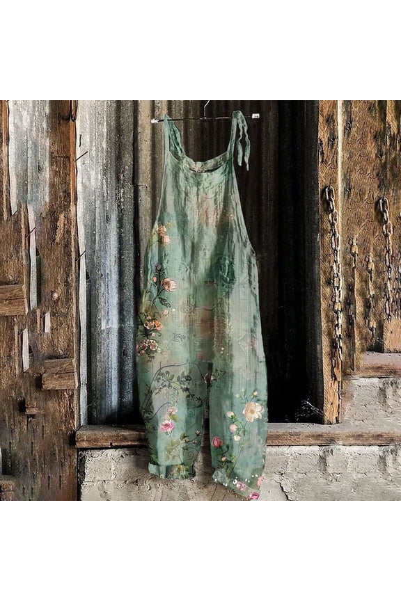 Jumpsuits for Women Casual Wide Leg Boho Floral Print Overalls Drawsting Spaghetti Strap Rompers Summer Travel Vacation Baggy Clothes Multicolor XL