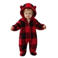 thumbnail image 1 of Maqroz Kids Boy Girl Plaid Fleece Romper Long Sleeve Hooded Jumpsuit Pajamas Winter Warm Bodysuit Sleepwear, 1 of 6