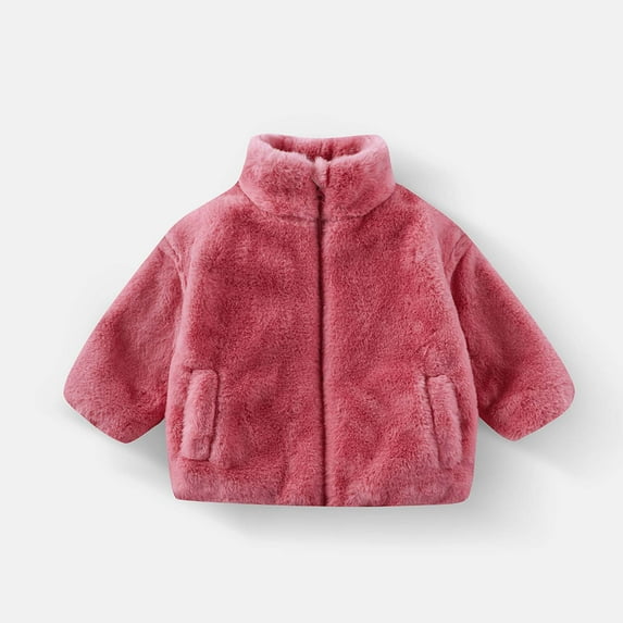 Maqroz Kids Fleece Coats Boys Girls Zip Up Winter Jackets Toddler Warm Fuzzy Stand Collar Teddy Bear Cardigan Sweaters Soft Comfy Cozy Jackets with Pockets Outerwear, Sizes 2-8
