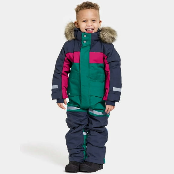 Maqroz Kids One Piece Snowsuit Toddler Girls Boys Ski Snowboard High Visibility Jumpsuits Winter Thicken Warm Waterproof Teen Snow Suit Overalls Insulated Coveralls with Hood, Sizes 1-15, Green