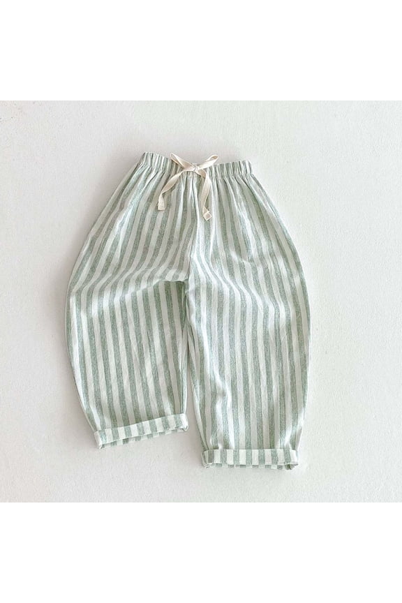 Kids Striped Harem Pants Loose Fit Bloomers Cotton Linen Trousers Elastic Waist Lantern Pants Summer Mosquito Proof Bottoms Green,2 Years
