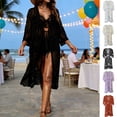 thumbnail image 1 of Maqroz Lace Cover Up Women Long Cardigan Open Front Beach Kimono Sheer Mesh Swimsuit Coverup Half Sleeve Summer Vacation Maxi Dress, 1 of 7