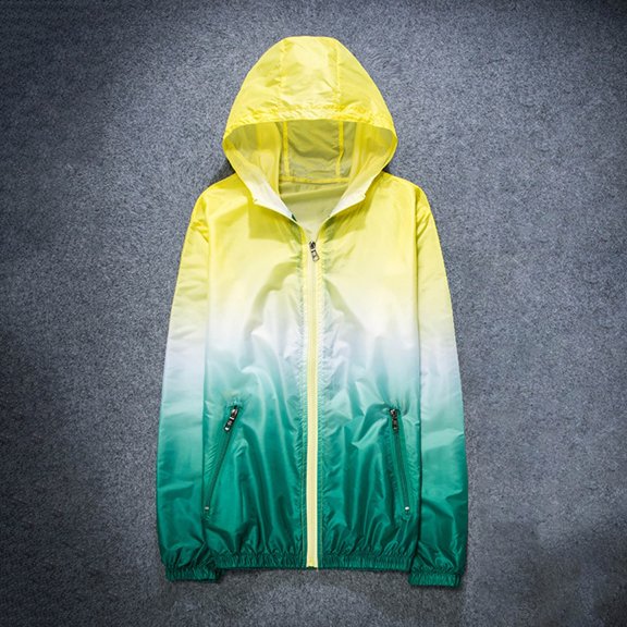 Maqroz Lightweight Jacket for Women Casual Gradient Color Full Zip UV Cooling Rash Guard Quick Dry Shirts Sun Protection Athletic Workout Hoodie Sweatshirt with Pockets Yellow M