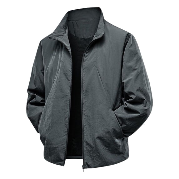Maqroz Lightweight Jacket for Men Full Zip Turndown Collar Jackets Stylish Solid Color Workwear Casual Loose Outdoor Sport Outerwear with Pockets