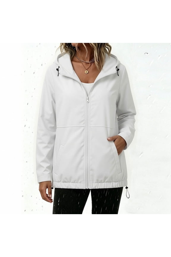 Lightweight Jackets for Women Casual Zip Up Windbreaker Hooded Outerwear Adjustable Bottom Hem Slant Pockets Minimalist Design Spring Summer Vacation Outdoor Activity