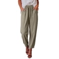 thumbnail image 1 of Maqroz Linen Capri Pants for Women Loose Fit Harem Style Elastic Waist Casual Cropped Trousers with Pockets Breathable Cotton Linen for Summer Beach Vacation, 1 of 2