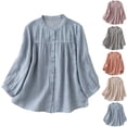 thumbnail image 1 of Maqroz Linen Shirt for Women Summer Sun Protection Long Sleeve Oversized Boho Top Lightweight Crew Neck Work Blouses Button Down Spring Clothes Outfits Blue XXL, 1 of 3