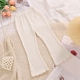 thumbnail image 1 of Maqroz Little Girls Ribbed Flare Pants Lettuce Trim Leggings Stretchy Bell Bottom Trousers Elastic Waist Solid Color Casual School Bottoms White,9-10Years, 1 of 5