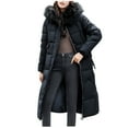 thumbnail image 1 of Maqroz Long Down Coats for Women Thick Quilted Winter Jackets Warm Maxi Padded Puffer Coats Zip Up Heavy Parka Coat Outerwear with Deep Pockets and Faux Fur Hood, Black M, 1 of 8